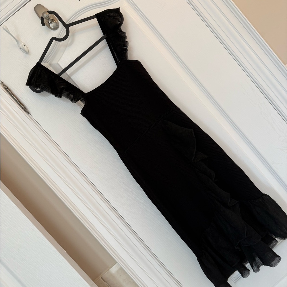 Sandro Black Ruffled Midi Sundress